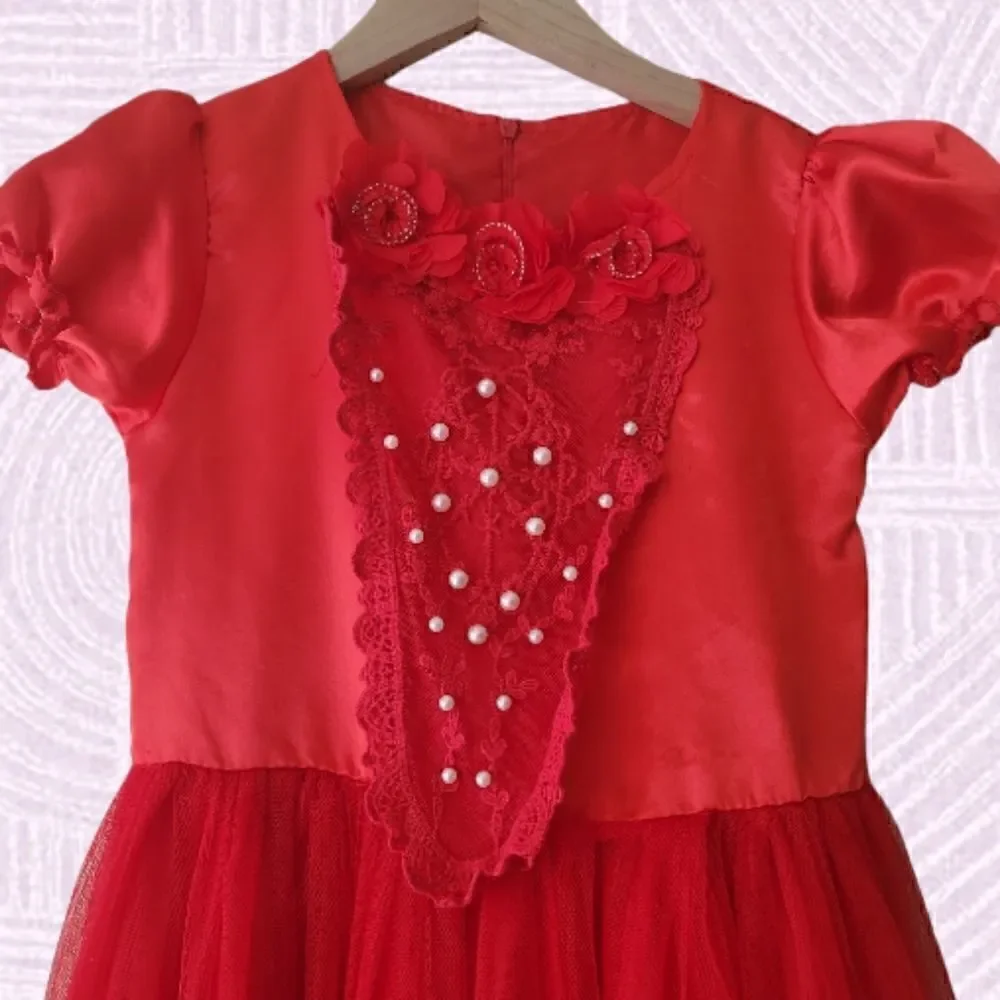 Girls Red Dress with Faux Pearls - NWOT
